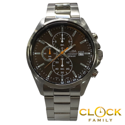 Alba Chronograph Mineral Crystal Glass Stainless Steel Case Silver Stainless Steel Band Men Watch