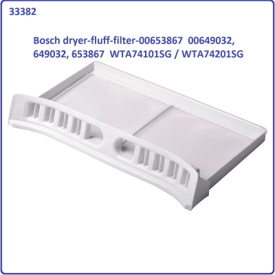 Code: 33382 Bosch WTA74101SG / WTA74201SG Dryer Fluff Filter 00653867  00649032, 649032, 653867