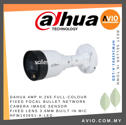 DAHUA 4MP H.265 FULL-COLOUR FIXED FOCAL BULLET NETWORK CAMERA Image Sensor Fixed lens 3.6mm Built in Mic HFW1439S1-A-LED