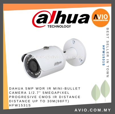 DAHUA 5MP WDR IR MINI-BULLET CAMERA 1/2.7 5Megapixel progresive CMOS IR Distance Distance up to 30m(98ft) HFW1531S