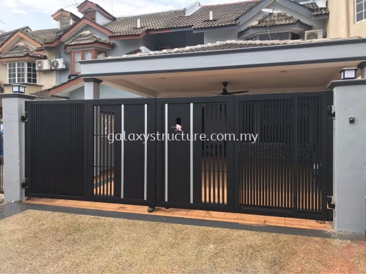 Final progress done:1)To supply and install trackless gate new product laser cut design mild steel galvanized powder coated with Aluminum plate 2)To supply and install trackless gate autogate motor system - Shah Alam 