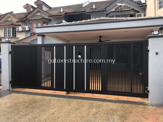 Final progress done:1)To supply and install trackless gate new product laser cut design mild steel galvanized powder coated with Aluminum plate 2)To supply and install trackless gate autogate motor system - Shah Alam 