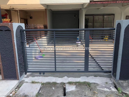 Final progress done:To modify old swing gate to sliding gate paint with accessories and install - Kapar 