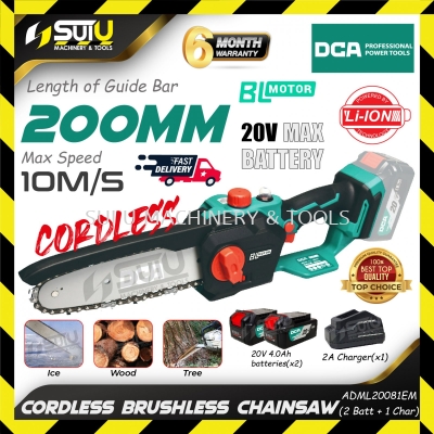 DCA ADML20081 / ADML20081EM 20V Brushless Cordless Chainsaw / Chain Saw w/ 2 x Batt 4.0Ah + Charger