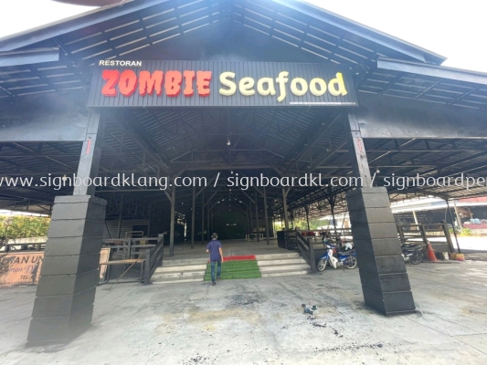 Zombie Seafood Aluminium Trim Base With 3D LED Frontlit Lettering Signboard At Kuala Lumpur