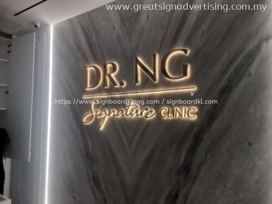 Dr Ng 3D Stainless Steel Gold Box Up LED Backlit Lettering Logo Indoor Counter Signage Signboard