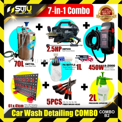 [COMBO B3] 5IN1 Car Wash Detailing Combo (SWT70L + HBP1010 + A2000 + 3 Layer Trolley (Black) + Snow Foam Lance)