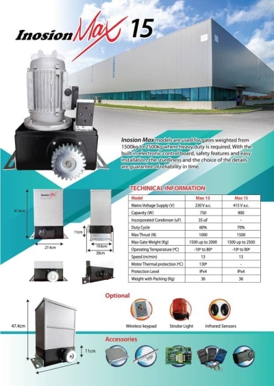 Inosion Max 15 Heavy Duty AC Sliding Motor Autogate Set for 2,000kg Gate