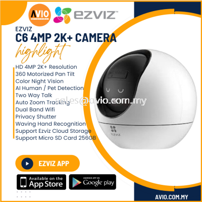 EZVIZ C6 2K 4MP 4 Megapixel IP Network PTZ CCTV Indoor Camera 2 Way Talk Mic Speaker MicroSD Slot H.265 C6 4MP