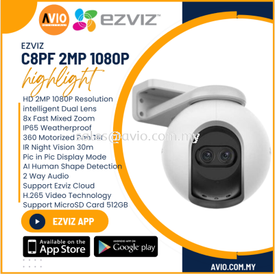 Ezviz Wifi Wireless 2MP Motorized Varifocal PTZ Camera IP Network CCTV 8x Zoom Human Detect Mic Micro SD Slot 512GB C8PF