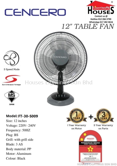 CENCERO(FT-30-S009)-GY(SIRIM) TABLE FAN 12"