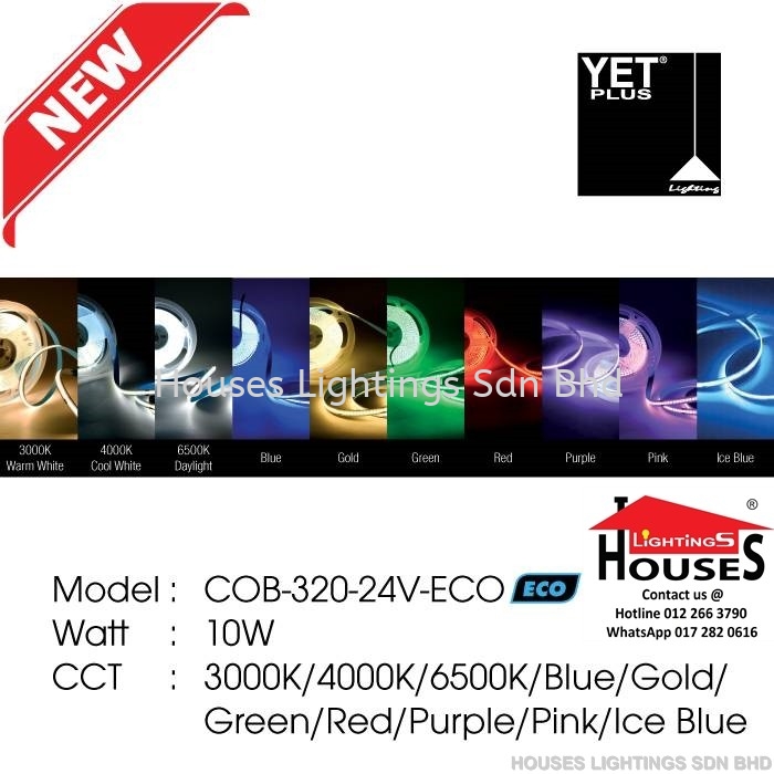 COB-320-24V-ECO LED-WW CW DL BL GD GN RD PP PK IB LED Strip Lights ...
