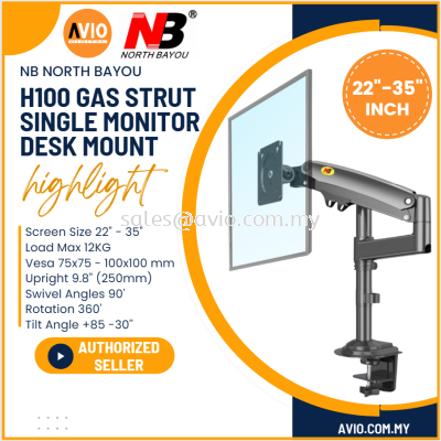 NB North Bayou Original H100 22-35" 22 24 27 28 32 35 Inch Gas Strut Single Arm Table Desk TV Monitor Mount Bracket H100