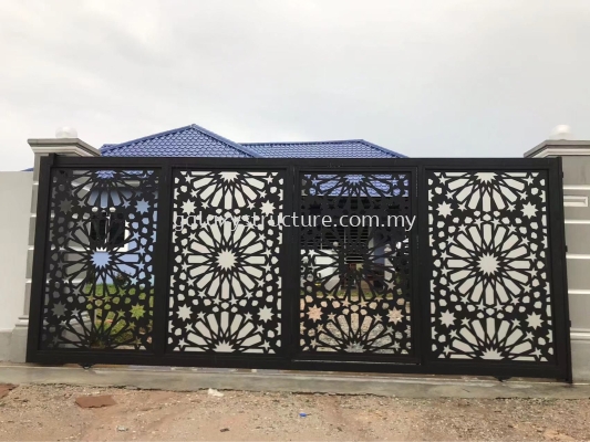 First progress before and after-1)To fabrication,supply and install new design galvanized mild steel laser cut design sliding gate - Jenjarom 