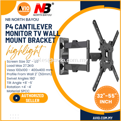 NB North Bayou Original P4 32"-55" 32 36 40 43 50 55 Inch TV Monitor Cantilever Single One Arm Wall Mount Bracket P4