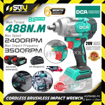 DCA ADPB488 / ADPB488FK 20V 488NM 1/2" Brushless Cordless Impact Wrench 2400RPM w/ 2 x Batt 5.0Ah + Charger