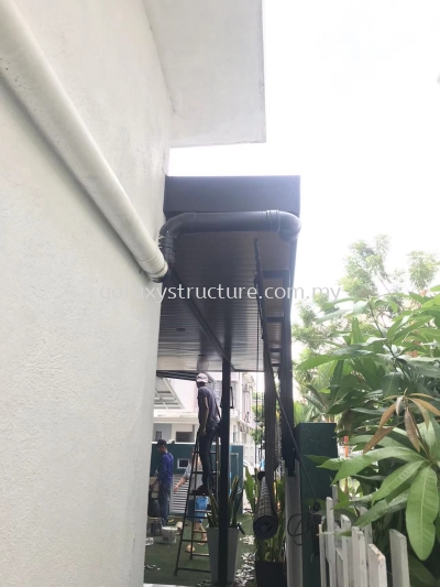 First progress done:1)To extend existing pergola awning paint with Aluminum ceiling panel 2)To relocated wiring job lighting point,fan point and install new down light and new fan - Shah Alam 