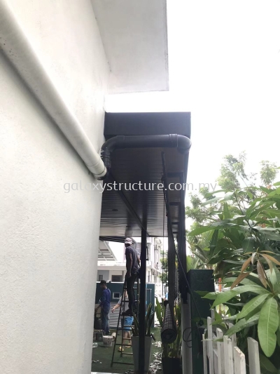 First progress done:1)To extend existing pergola awning paint with Aluminum ceiling panel 2)To relocated wiring job lighting point,fan point and install new down light and new fan - Shah Alam 