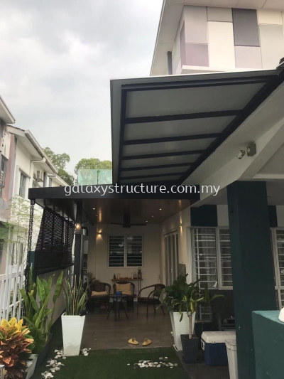 First progress done:1)To extend existing pergola awning paint with Aluminum ceiling panel 2)To relocated wiring job lighting point,fan point and install new down light and new fan - Shah Alam 