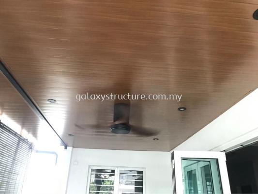 First progress done:1)To extend existing pergola awning paint with Aluminum ceiling panel 2)To relocated wiring job lighting point,fan point and install new down light and new fan - Shah Alam 