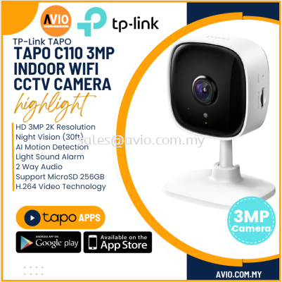 TP-LINK Tplink Wifi Wireless 3MP Night Vision Ip Network Indoor CCTV Camera Mic Speaker Micro SD Slot 256 Max Tapo C110