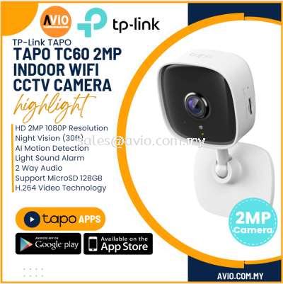 TP-LINK Tplink 2MP 2 Megapixel Wi-Fi Wifi Wireless Night Vision Sound Light Alarm Motion MicroSD CCTV Camera Tapo TC60