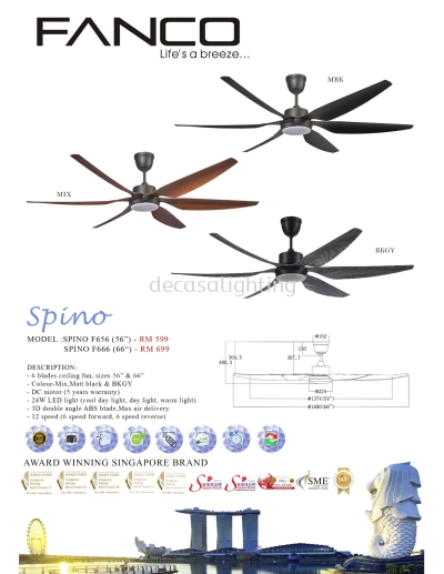 FANCO CEILING FAN / KIPAS SILING FANCO - SPINO (F656 / F666)