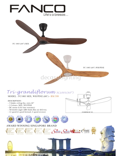 FANCO CEILING FAN / KIPAS SILING FANCO -TRI-GRANDIFLORUM (FC1003)