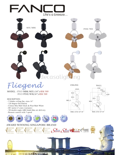 FANCO CEILING FAN / KIPAS SILING FANCO - FLIEGEND (F313)