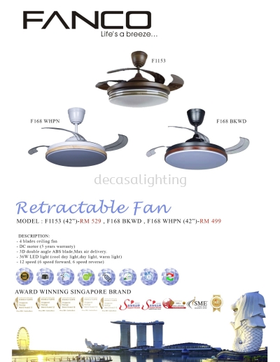 FANCO CEILING FAN / KIPAS SILING FANCO - RETRACTABLE (F1153 / F168)