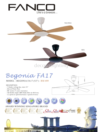 FANCO CEILING FAN / KIPAS SILING FANCO - BEGONIA (FA17)