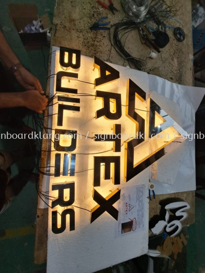 Artex Builders Stainless Steel Gold Mirror Box Up LED Backlit Lettering Signboard 