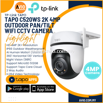 TP-LINK Tplink Outdoor 4MP 4 Megapixel IP66 Outdoor PT Pan Tilt WiFi Color Night Vision Network CCTV Camera Tapo C520WS