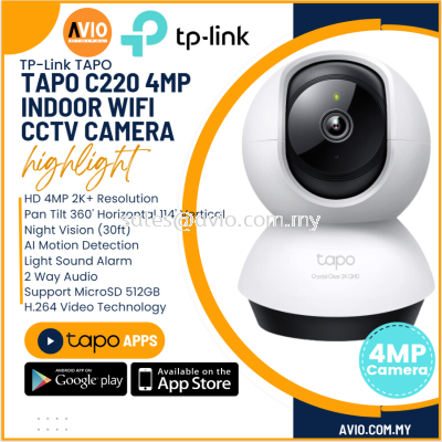 TP-LINK Tplink Wifi Wireless 4MP Motorized PTZ Night Vision IP Network CCTV Camera Mic Speaker Micro SD Slot Tapo C220