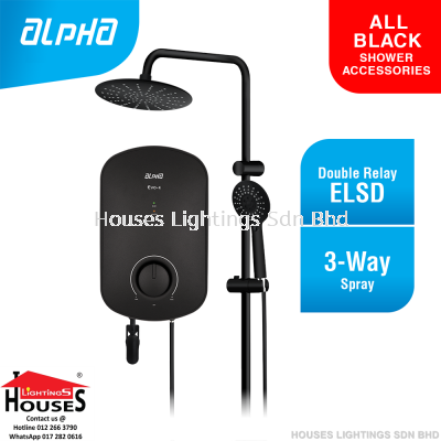 ALPHA - EVO E Rain Shower Instant Water Heater (Non Pump) - All Black