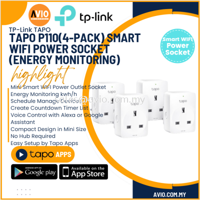 TP-LINK Tplink P110 4 Unit Mini Smart Wifi Wi-Fi 3 Pin UK Socket 13A Energy Monitoring 2.4GHz Network Tapo P110(4-pack)