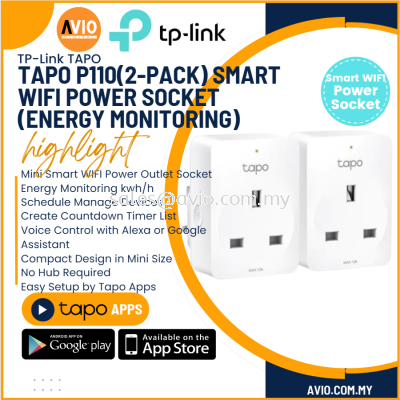 TP-LINK Tplink P110 2 Unit Mini Smart Wifi Wi-Fi 3 Pin UK Socket 13A Energy Monitoring 2.4GHz Network Tapo P110(2-pack)