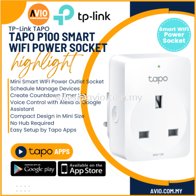 TP-LINK Tplink Wifi Wireless Network 13A UK 3Pin Smart Socket App Control Timer Schedule Remote Monitoring Tapo P100