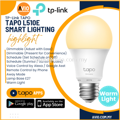 TP-LINK Tplink Smart Wifi Remote Apps Schedule Control Warm LED Light Bulb Dimmable Lifetime 15K Hrs no Hub Tapo L510E