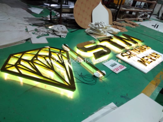 3D Box Up Stainless Steel Gold Mirror Led Backlit Signage # LED Signboard # 3D Signboard # Signboard Kedai Emas # Signboard Cafe # Signboard Butik # Stainless Steel Signage 