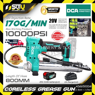 DCA ADGG500 / ADGG500DM 20V Cordless Grease Gun / Pistol Grease 10000PSI w/ 1 x Bat 2.0Ah + Charger