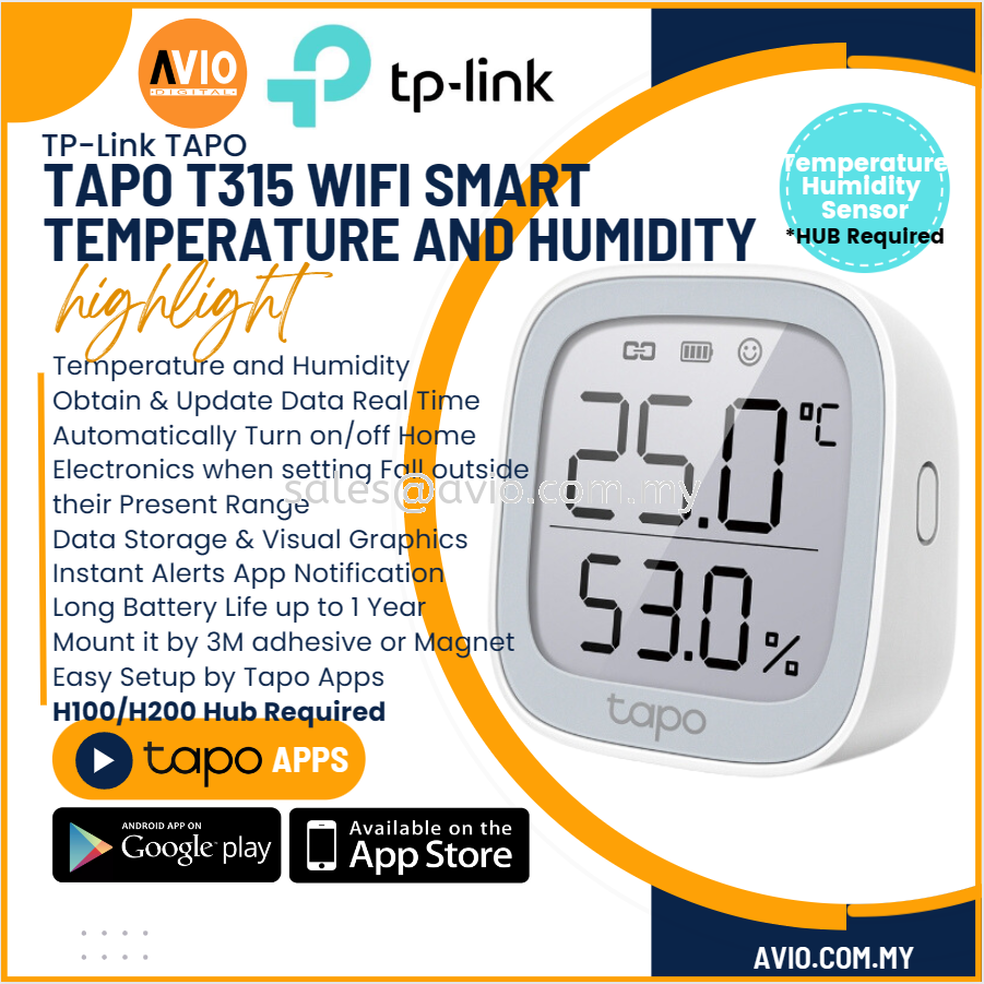 NEW ARRIVAL] TP-Link Tapo T315 Real-Time Accurate Monitoring Smart  Temperature Humidity Monitor, TPLink, TP Link