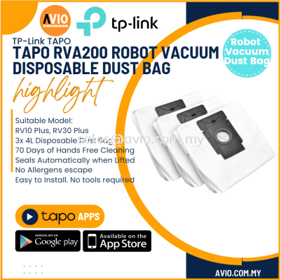 TP-LINK Tplink Tapo Robot Vacuum Disposable Dust Bag x3 units 4L 4 Litter for RV10 RV30 Plus No Tool Require Tapo RVA200