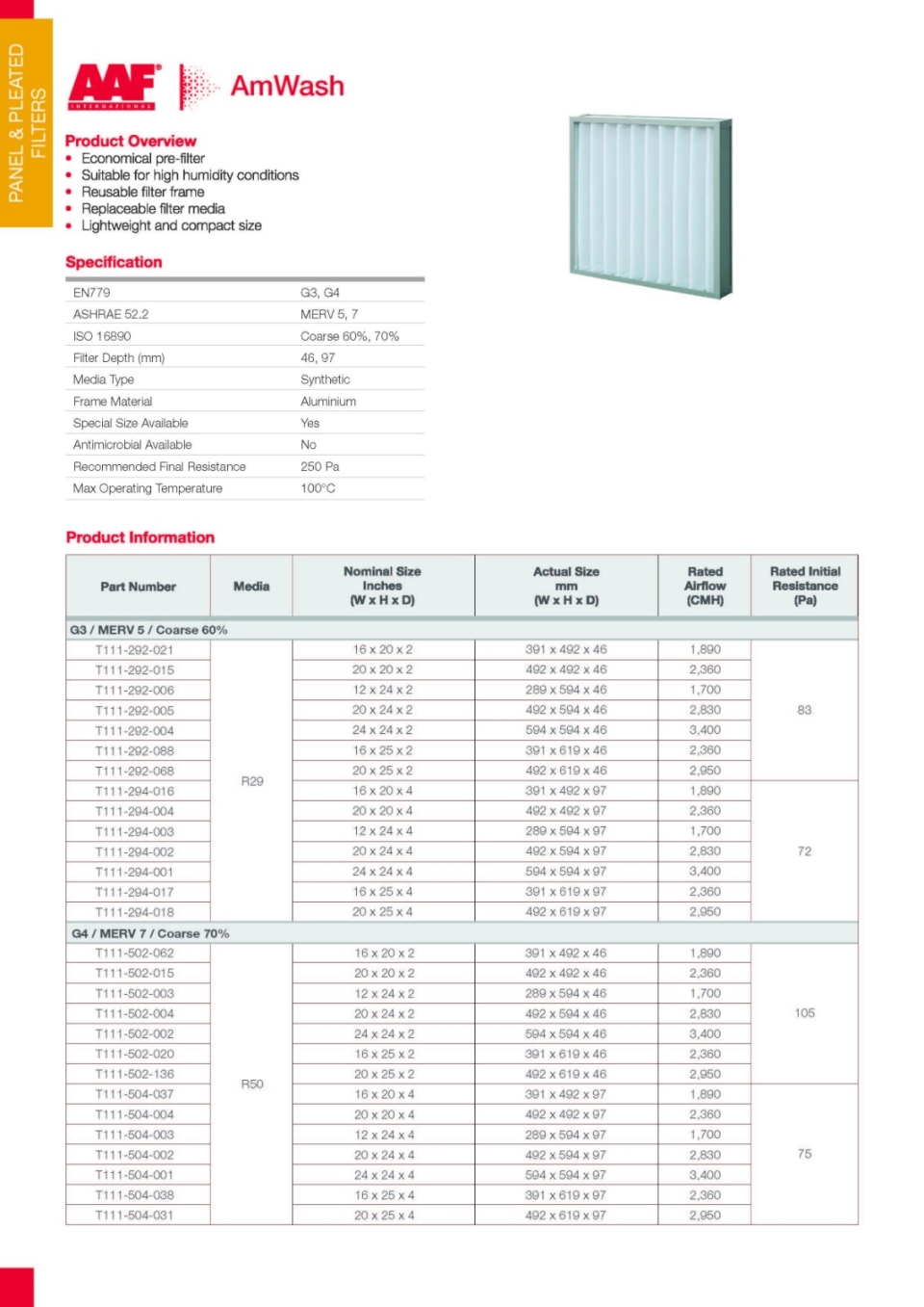 AAF G3 SYNTHETIC AMWASH ALUMINIUM FRAME ECONOMICAL PRE-FILTER