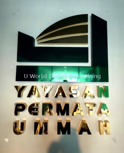 3D Box Up Wall Mounted Stainless Steel Mirror Gold Signage | Company Office Syarikat Pejabat | Manufacturer Supplier Installer | Malaysia