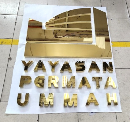 3D Box Up Wall Mounted Stainless Steel Mirror Gold Signage | Company Office Syarikat Pejabat | Manufacturer Supplier Installer | Malaysia