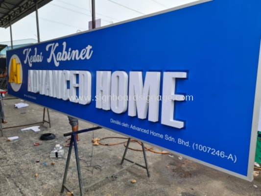 3D Aluminum Box Up LED Frontlit Lettering & Logo Signage # Signboard Kedai Aluminum Advanced Home # Signboard Kedai Kabinet