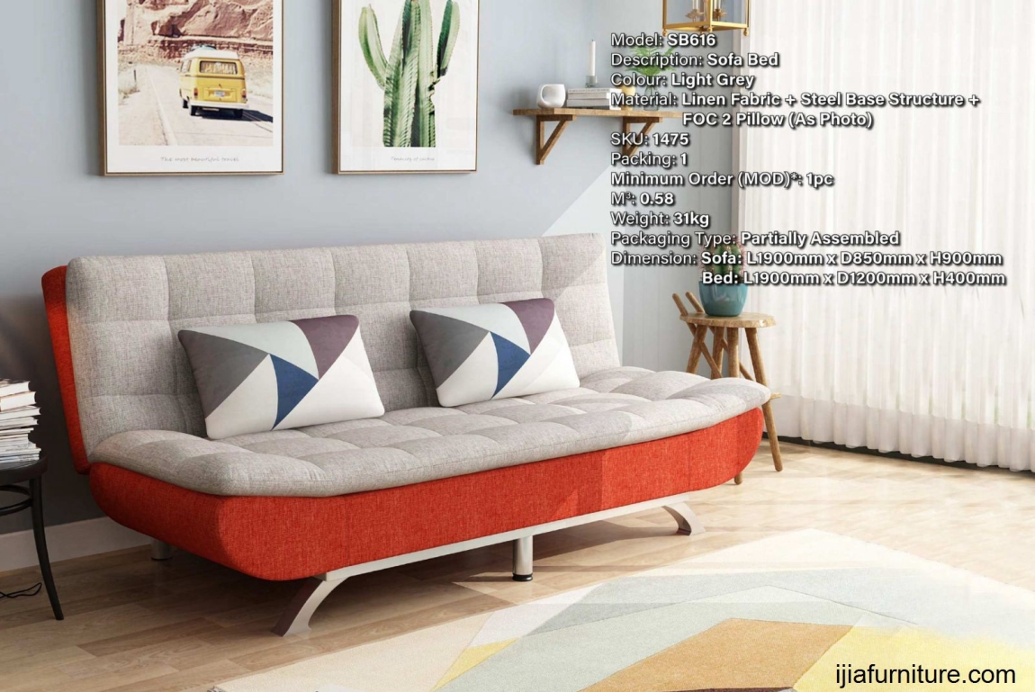 Sofa Bed - SB616 (Light Grey) Sofa Bed Sofa Furniture Choose Sample / Pattern Chart