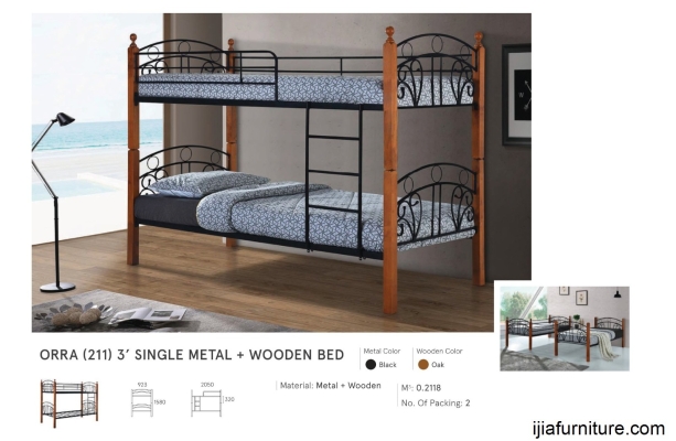 Orra (211) 3' Single Metal + Wooden Bed