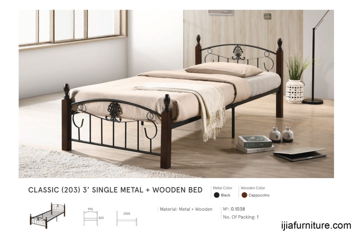 Classic (203) 3' Single Metal + Wooden Bed Metal / Iron Bedframe Bed & Bedframe Choose Sample / Pattern Chart